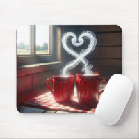 Red Mugs With Steamy Heart Connection