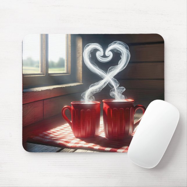 Red Mugs With Steamy Heart Connection Mouse Pad (With Mouse)