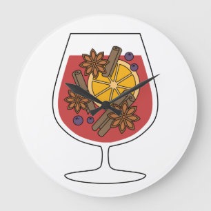 Red mulled wine xmas drawing large clock