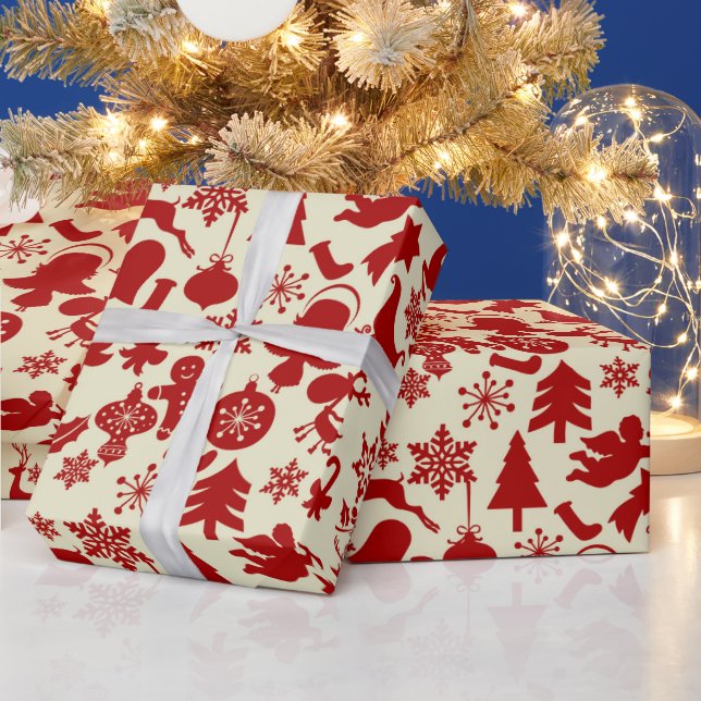 Red Multi Pattern Festive Christmas Wrapping Paper (Holidays)