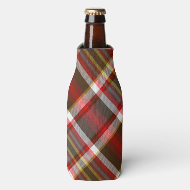 Red Multi Plaid Bottle Cooler (Bottle Front)