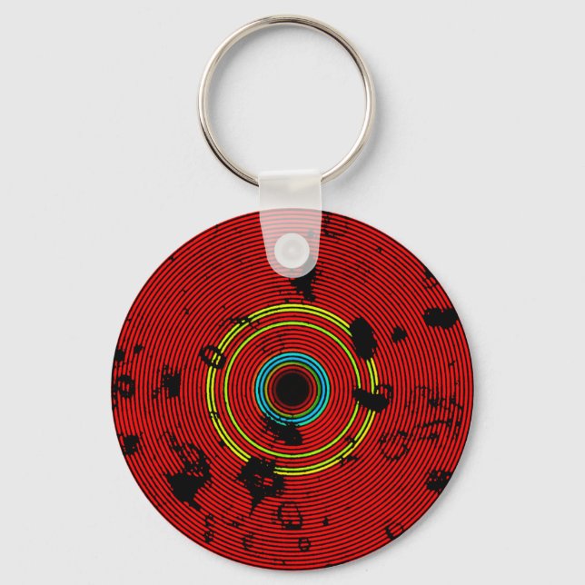 RED Multicolor Vinyl Disc Texture Pattern Key Ring (Front)