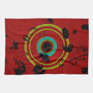 Red Multicolor Vinyl Disc Texture Pattern Tea Towel