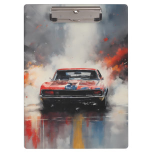 Red Muscle Car head on Clipboard