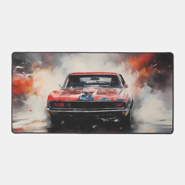 Red  Muscle Car head on Desk Mat (Front)