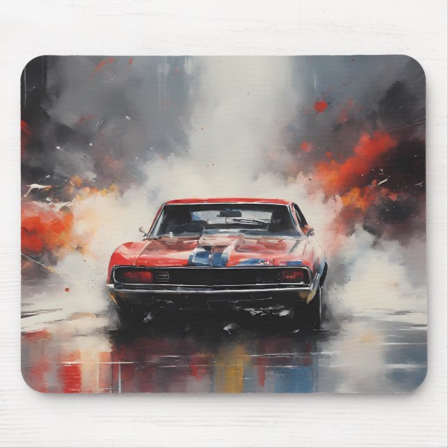 Red  Muscle Car head on Mouse Pad (Front)