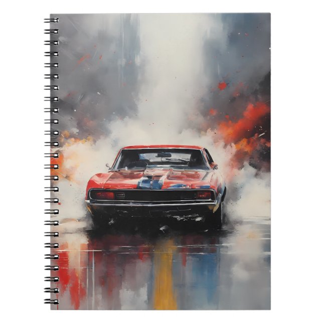 Red  Muscle Car head on Notebook (Front)