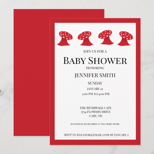 Red Mushroom Baby Shower Invitation (Front/Back)