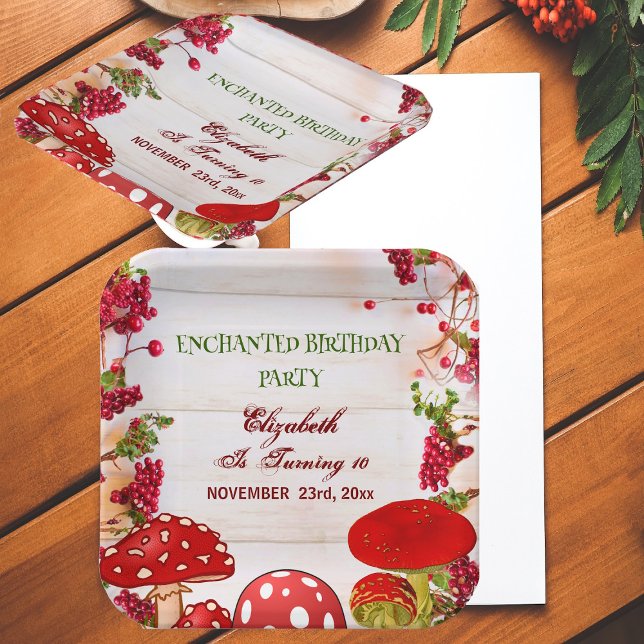 Red Mushroom Berry Garden Toadstool Birthday Party Paper Plate (Red Mushroom Berry Garden Toadstool Birthday Party Paper Plates)