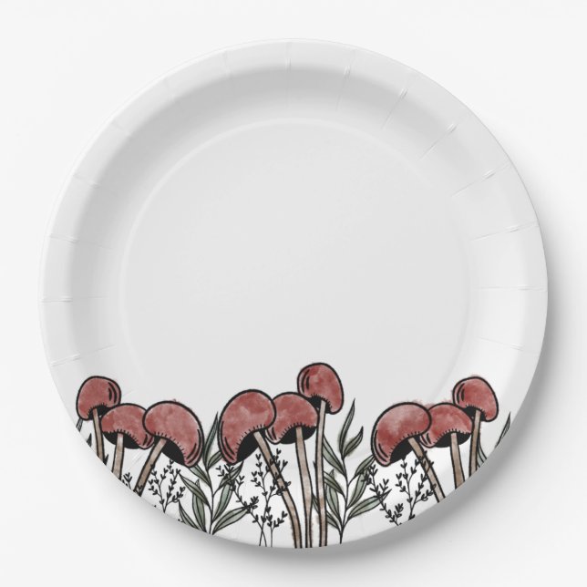 Red Mushroom Caps Paper Plate (Front)