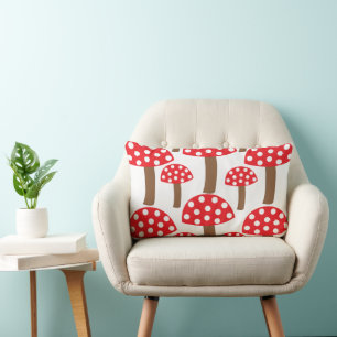 Red Mushroom Cute Botanical Pattern  Lumbar Cushion