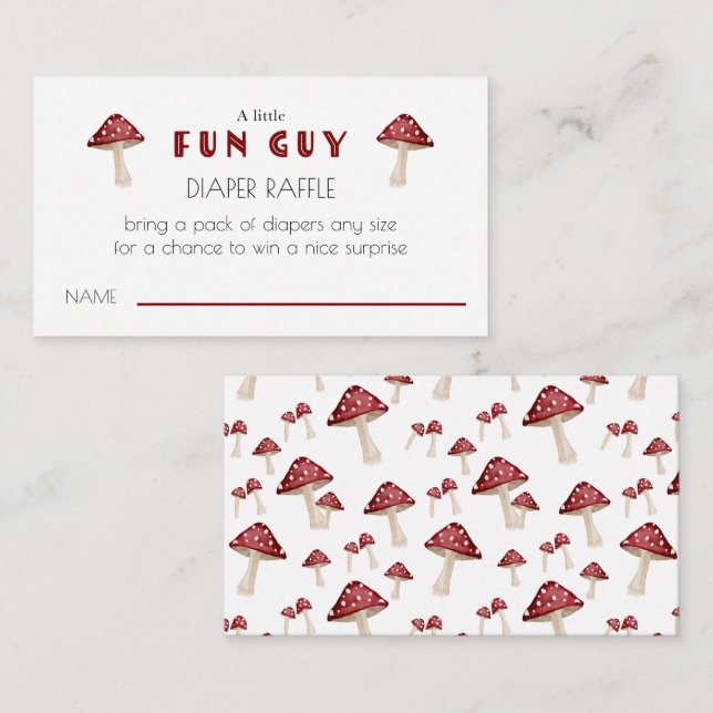 Red Mushroom Fun Guy Baby Shower Diaper Raffle  Enclosure Card (Front/Back)