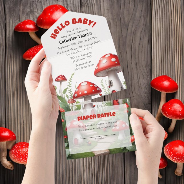 Red Mushroom Fungi Woodland Baby Shower All In One Invitation (Creator Uploaded)