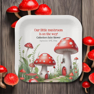 Red Mushroom Fungi Woodland Baby Shower Paper Plate