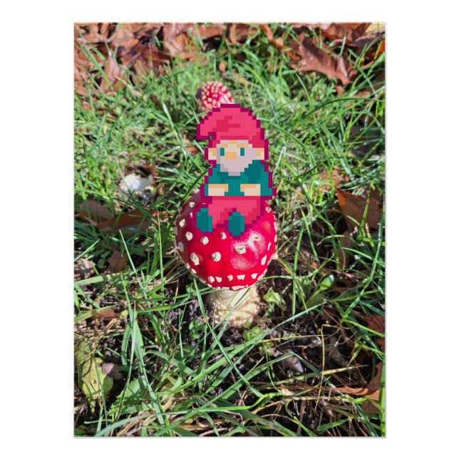 Red mushroom, gnoom pixelart, Pixel Art  Poster (Front)