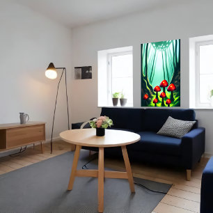 Red mushroom in the forest AI Art Poster