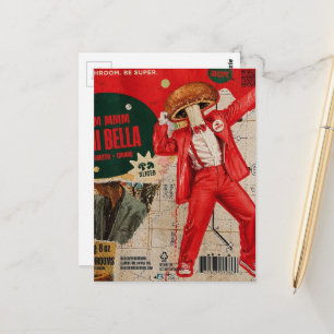 Red Mushroom Man and Map With Retro Images Collage Postcard