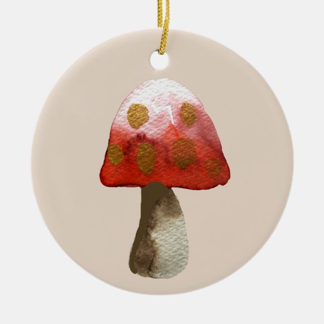 Red mushroom toadstool magic ceramic ornament (Front)