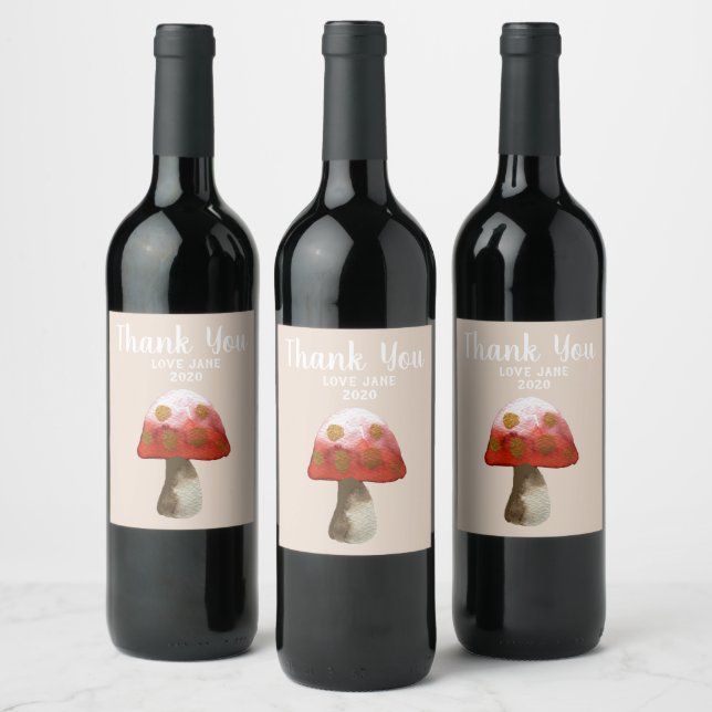 Red Mushroom Toadstool magic Wine Label (Bottles)