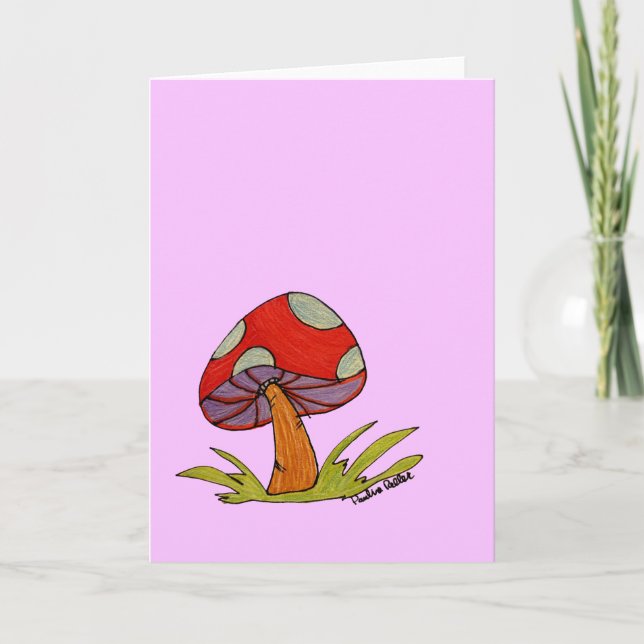 Red Mushroom with purple background Card (Front)
