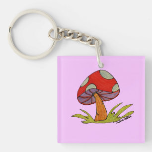 Red Mushroom with purple background Key Ring