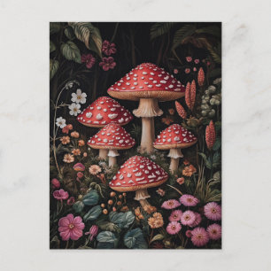 Red Mushrooms in a Fantasy Forest Postcard