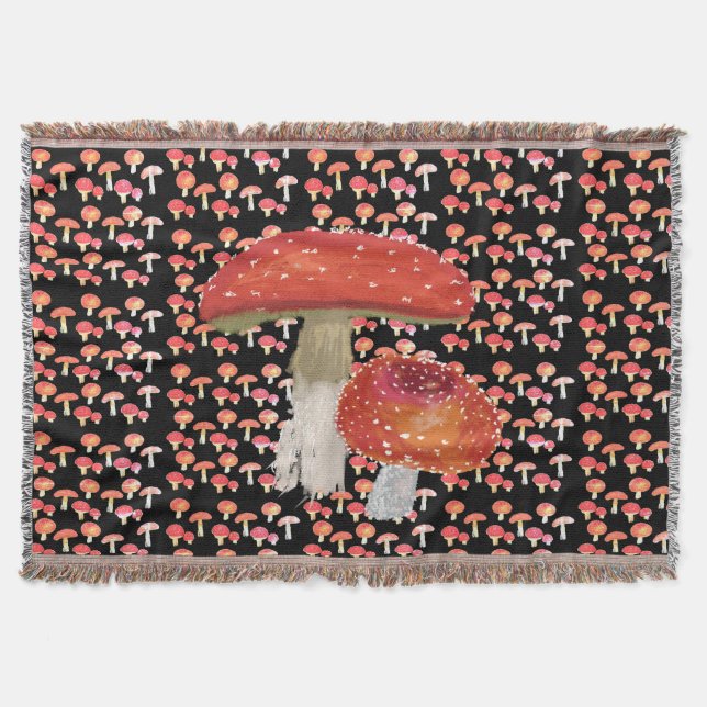 Red Mushrooms Throw Blanket (Front)