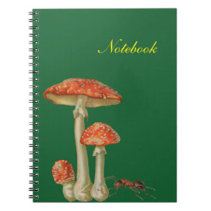 Red mushrooms white spotted and ant notebook
