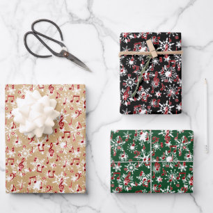 Red music and snow  wrapping paper sheet