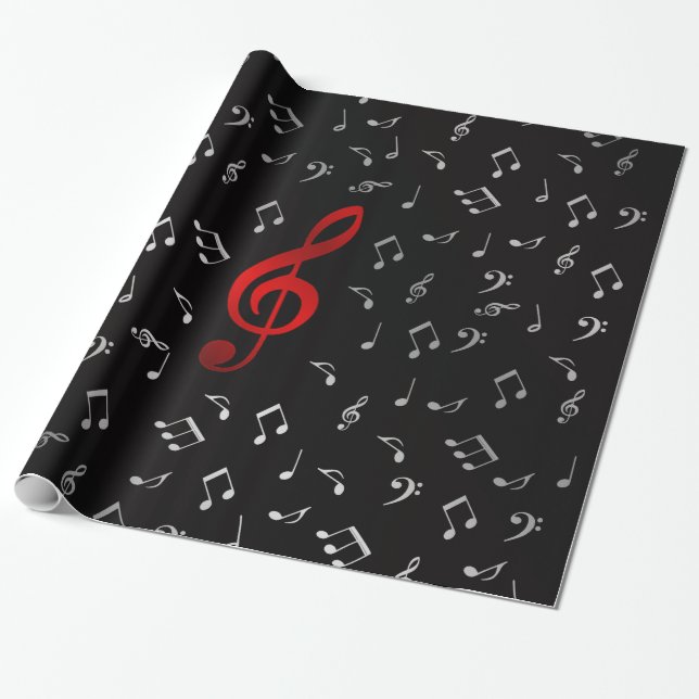 red music notes and silver black wrapping paper (Unrolled)