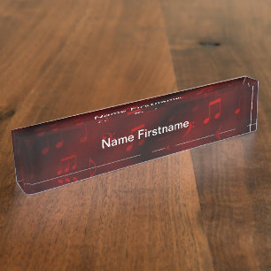 red music notes desk name plate