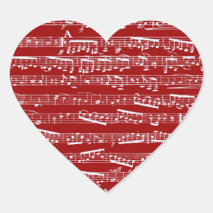 Red music notes heart sticker
