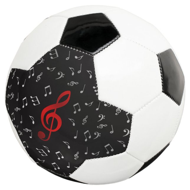 red music notes in black soccer ball (Three Quarter)