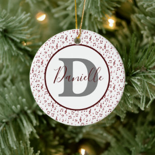 Red music theme personalised ceramic ornament