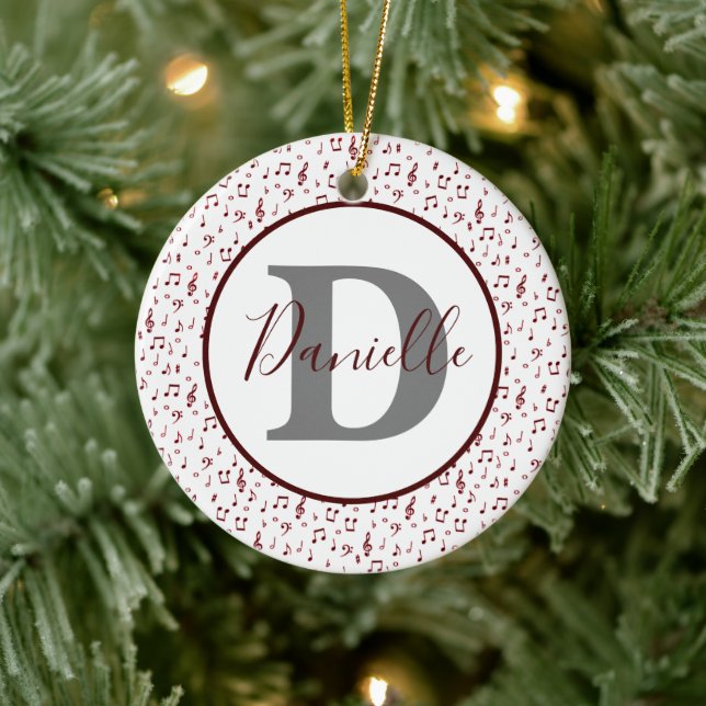 Red music theme personalised ceramic ornament (Tree)