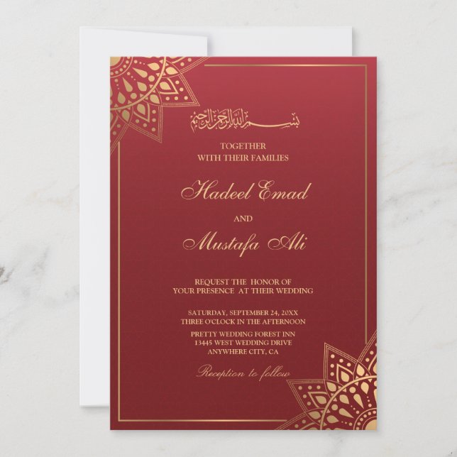 Red muslim wedding invitation (Front)
