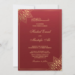 Red muslim wedding invitation