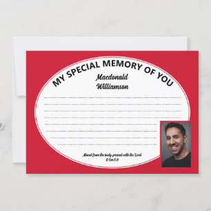 Red MY SPECIAL MEMORY OF YOU Photo Condolence Card