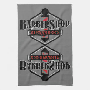 Red n Black Barbershop Logo Bar Towel Personalise