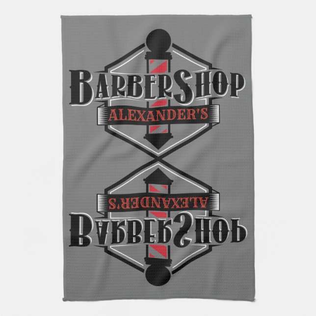 Red n Black Barbershop Logo Bar Towel Personalise (Vertical)