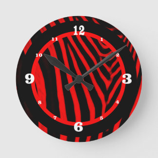 Red n Black Zebra Stripes Numbered Round Clock
