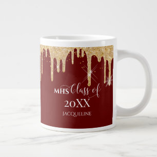 Red n Gold Glitter Drips High School Graduate Year Large Coffee Mug