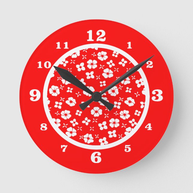 Red n White Flowers Round Clock (Front)