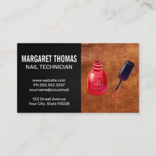 Red Nail Polish Bottle and Brush   Leather Business Card