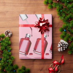 Red Nail Polish Bottle, Pink Wrapping Paper