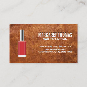 Red Nail Polish   Brown Leather Texture Background Business Card