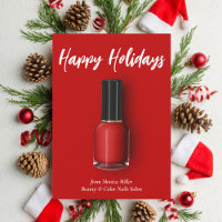 Red Nail Polish Happy Holidays Custom Beauty Salon