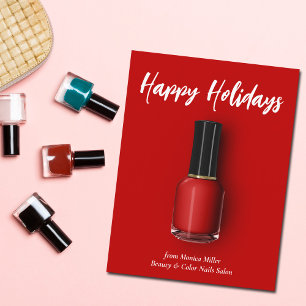 Red Nail Polish Happy Holidays Custom Beauty Salon Postcard