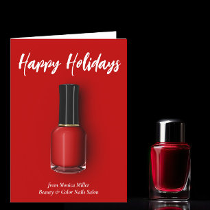Red Nail Polish Happy Holidays Custom Manicurist Holiday Card