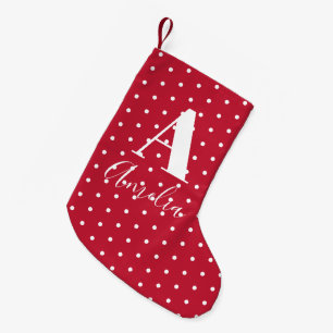 Red Name Monogram Polka Dots Double Sided Small Christmas Stocking